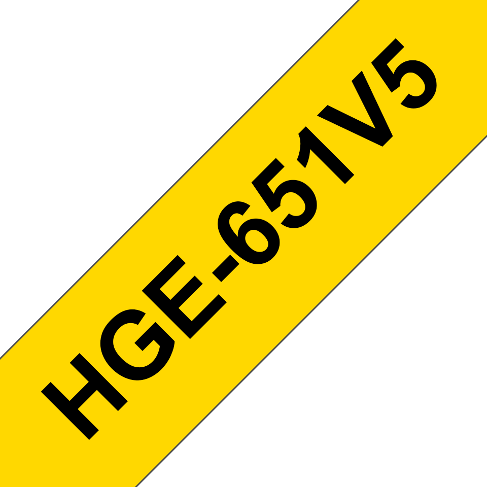 Originele Brother HGe-651V5 label tapecassette – hoogwaardig - 5x zwart op geel, breedte 24 mm